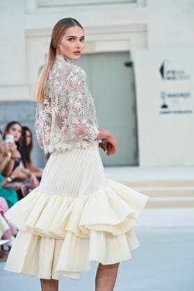 September 15, 2026, Madrid, Spain: A model parades with Hannibal Laguna design during Mercedes Benz Fashion Week Madrid Cibeles Palace in Madrid, 15 February of 2026 Spain Madrid Spain - ZUMAs197 20260915_aaa_s197_633 Copyright: xAtilanoxGarciax