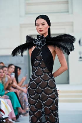 September 15, 2026, Madrid, Spain: A model parades with Hannibal Laguna design during Mercedes Benz Fashion Week Madrid Cibeles Palace in Madrid, 15 February of 2026 Spain Madrid Spain - ZUMAs197 20260915_aaa_s197_652 Copyright: xAtilanoxGarciax