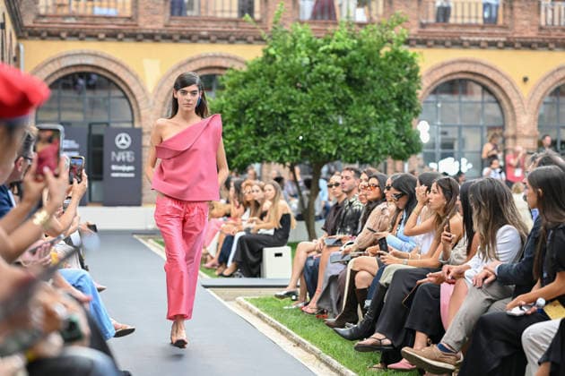 September 16, 2026, Madrid, Spain: A model parades with Baro Lucas design during the Mercedes Benz Fashion Week Madrid at Cibeles Palace in Madrid. Madrid Spain  - ZUMAs197 20260916_aaa_s197_190 Copyright: xAtilanoxGarciax