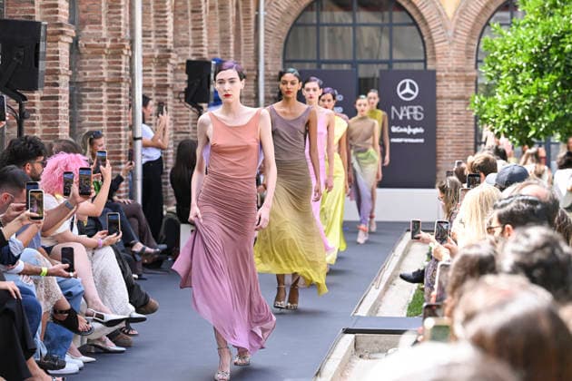 September 16, 2026, Madrid, Spain: A model parades with Ernesto Naranjo design during the Mercedes Benz Fashion Week Madrid at Cibeles Palace in Madrid. Madrid Spain  - ZUMAs197 20260916_aaa_s197_265 Copyright: xAtilanoxGarciax