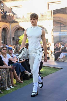 September 16, 2026, Madrid, Spain: A model parades with Acromatyx design during the Mercedes Benz Fashion Week Madrid at Cibeles Palace in Madrid. Madrid Spain  - ZUMAs197 20260916_aaa_s197_287 Copyright: xAtilanoxGarciax