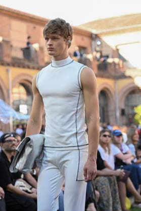 September 16, 2026, Madrid, Spain: A model parades with Acromatyx design during the Mercedes Benz Fashion Week Madrid at Cibeles Palace in Madrid. Madrid Spain  - ZUMAs197 20260916_aaa_s197_301 Copyright: xAtilanoxGarciax
