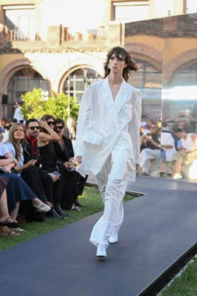 September 16, 2026, Madrid, Spain: A model parades with Acromatyx design during the Mercedes Benz Fashion Week Madrid at Cibeles Palace in Madrid. Madrid Spain  - ZUMAs197 20260916_aaa_s197_303 Copyright: xAtilanoxGarciax
