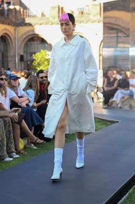 September 16, 2026, Madrid, Spain: A model parades with Acromatyx design during the Mercedes Benz Fashion Week Madrid at Cibeles Palace in Madrid. Madrid Spain  - ZUMAs197 20260916_aaa_s197_290 Copyright: xAtilanoxGarciax