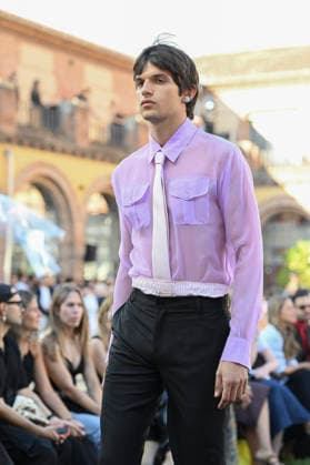 September 16, 2026, Madrid, Spain: A model parades with Acromatyx design during the Mercedes Benz Fashion Week Madrid at Cibeles Palace in Madrid. Madrid Spain  - ZUMAs197 20260916_aaa_s197_320 Copyright: xAtilanoxGarciax