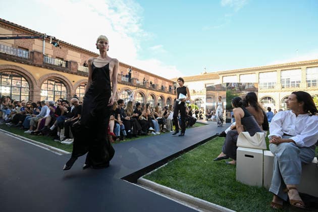 September 16, 2026, Madrid, Spain: A model parades with Acromatyx design during the Mercedes Benz Fashion Week Madrid at Cibeles Palace in Madrid. Madrid Spain  - ZUMAs197 20260916_aaa_s197_341 Copyright: xAtilanoxGarciax