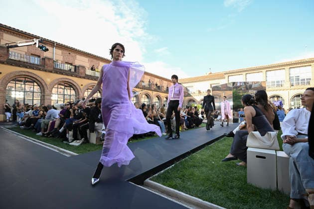 September 16, 2026, Madrid, Spain: A model parades with Acromatyx design during the Mercedes Benz Fashion Week Madrid at Cibeles Palace in Madrid. Madrid Spain  - ZUMAs197 20260916_aaa_s197_342 Copyright: xAtilanoxGarciax