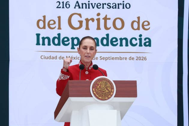 Military Parade Held to Mark Mexico s Independence in Mexico City MEXICO CITY, MEXICO - SEPTEMBER 16: Mexican President Claudia Sheinbaum speaks ahead of a military parade marking the 216th anniversary of Mexico s Independence, at the Zocalo square, in Mexico City, Mexico on September 16, 2026. Daniel Cardenas Anadolu Mexico City Mexico. Editorial use only. Please get in touch for any other usage.  Copyright: x2026xAnadoluxDanielxCardenasx