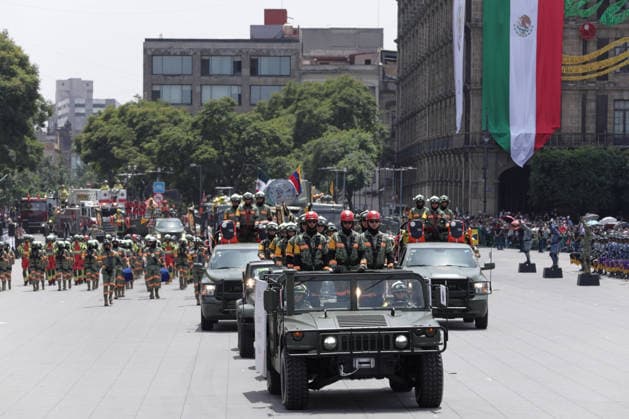 September 16, 2026, Mexico City, Mexico: Mexican President CLAUDIA SHEINBAUM PARDO led the Civic-Military Parade marking the 216th anniversary of the beginning of Mexicos Independence, which started at the Zocalo and traveled along Paseo de la Reforma to Campo Marte in Mexico City. The Armed Forces displayed military equipment and technology, including tactical drones and the Xolotl robot, designed to handle situations involving explosive devices. She was accompanied by Defense Secretary GENERAL RICARDO TREVILLA TREJO and Navy Secretary Admiral RAYMUNDO PEDRO MORALES ANGELES. Mexico City Mexico  - ZUMAl178 20260916_znp_l178_008 Copyright: xCristianxLeyvax