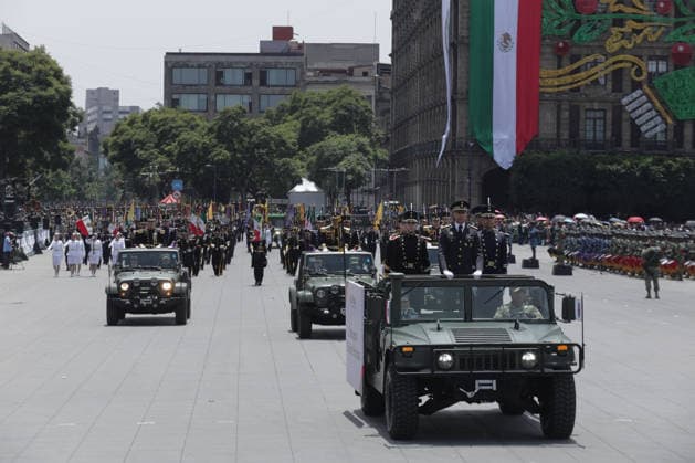 September 16, 2026, Mexico City, Mexico: Mexican President CLAUDIA SHEINBAUM PARDO led the Civic-Military Parade marking the 216th anniversary of the beginning of Mexicos Independence, which started at the Zocalo and traveled along Paseo de la Reforma to Campo Marte in Mexico City. The Armed Forces displayed military equipment and technology, including tactical drones and the Xolotl robot, designed to handle situations involving explosive devices. She was accompanied by Defense Secretary GENERAL RICARDO TREVILLA TREJO and Navy Secretary Admiral RAYMUNDO PEDRO MORALES ANGELES. Mexico City Mexico  - ZUMAl178 20260916_znp_l178_015 Copyright: xCristianxLeyvax