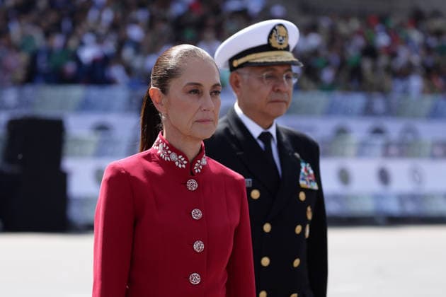 September 16, 2026, Mexico City, Mexico: Mexican President CLAUDIA SHEINBAUM PARDO led the Civic-Military Parade marking the 216th anniversary of the beginning of Mexicos Independence, which started at the Zocalo and traveled along Paseo de la Reforma to Campo Marte in Mexico City. The Armed Forces displayed military equipment and technology, including tactical drones and the Xolotl robot, designed to handle situations involving explosive devices. She was accompanied by Defense Secretary GENERAL RICARDO TREVILLA TREJO and Navy Secretary Admiral RAYMUNDO PEDRO MORALES ANGELES. Mexico City Mexico  - ZUMAl178 20260916_znp_l178_055 Copyright: xCristianxLeyvax