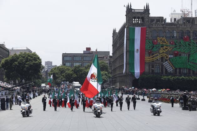 September 16, 2026, Mexico City, Mexico: Mexican President CLAUDIA SHEINBAUM PARDO led the Civic-Military Parade marking the 216th anniversary of the beginning of Mexicos Independence, which started at the Zocalo and traveled along Paseo de la Reforma to Campo Marte in Mexico City. The Armed Forces displayed military equipment and technology, including tactical drones and the Xolotl robot, designed to handle situations involving explosive devices. She was accompanied by Defense Secretary General RICARDO TREVILLA TREJO and Navy Secretary Admiral RAYMUNDO PEDRO MORALES ANGELES. Mexico City Mexico  - ZUMAl178 20260916_znp_l178_106 Copyright: xCristianxLeyvax