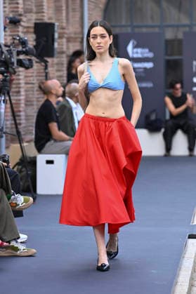 September 16, 2026, Madrid, Spain: A model parades with MoisÃ s Nieto design during Mercedes Benz Fashion Week Madrid Cibeles Palace. Madrid Spain  - ZUMAs197 20260916_aaa_s197_475 Copyright: xAtilanoxGarciax