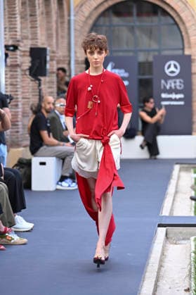 September 16, 2026, Madrid, Spain: A model parades with MoisÃ s Nieto design during Mercedes Benz Fashion Week Madrid Cibeles Palace. Madrid Spain  - ZUMAs197 20260916_aaa_s197_523 Copyright: xAtilanoxGarciax