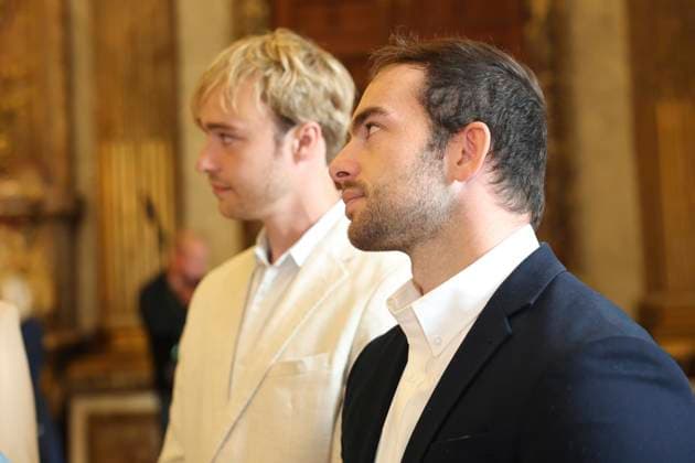King Philippe of Belgium receives BeHeroes BRUSSELS, BELGIUM - SEPTEMBER 17 : King Philippe of Belgium receives Patrick Gerardy and Alexandre Hemelaer from the BeHeroes initiative at the Royal Palace pictured on September 17, 2026 in Brussels, Belgium, 17 09 2026 Brussels Belgium  Copyright: xXpix