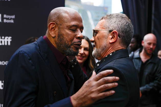 September 17, 2026, Toronto, On, CAN: Antonio Banderas greets Forest Whitaker as they arrive on the red carpet to promote the film Up Against It at the Toronto International Film Festival, in Toronto, on Thursday, Sept.17, 2026. Toronto CAN  - ZUMAc35_ 20260917_zaf_c35_124 Copyright: xChrisxYoungx