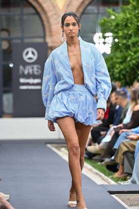 September 17, 2026, Madrid, Spain: A model parades with Odette Ãlvarez design during the Mercedes Benz Fashion Week Madrid at Cibeles Palace in Madrid. Madrid Spain  - ZUMAs197 20260917_aaa_s197_158 Copyright: xAtilanoxGarciax