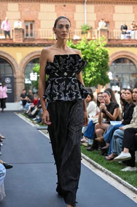 September 17, 2026, Madrid, Spain: A model parades with Odette Ãlvarez design during the Mercedes Benz Fashion Week Madrid at Cibeles Palace in Madrid. Madrid Spain  - ZUMAs197 20260917_aaa_s197_186 Copyright: xAtilanoxGarciax