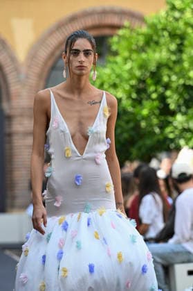 September 17, 2026, Madrid, Spain: A model parades with Odette Ãlvarez design during the Mercedes Benz Fashion Week Madrid at Cibeles Palace in Madrid. Madrid Spain  - ZUMAs197 20260917_aaa_s197_180 Copyright: xAtilanoxGarciax