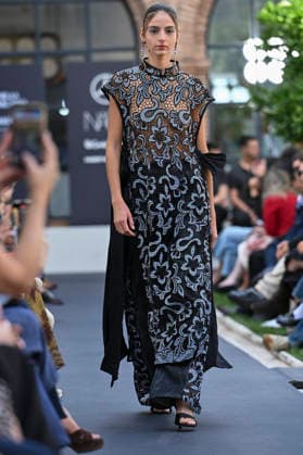 September 17, 2026, Madrid, Spain: A model parades with Odette Ãlvarez design during the Mercedes Benz Fashion Week Madrid at Cibeles Palace in Madrid. Madrid Spain  - ZUMAs197 20260917_aaa_s197_135 Copyright: xAtilanoxGarciax