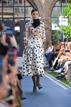 September 17, 2026, Madrid, Spain: A model parades with Malone design during the Mercedes Benz Fashion Week Madrid at Cibeles Palace in Madrid. Madrid Spain  - ZUMAs197 20260917_aaa_s197_255 Copyright: xAtilanoxGarciax