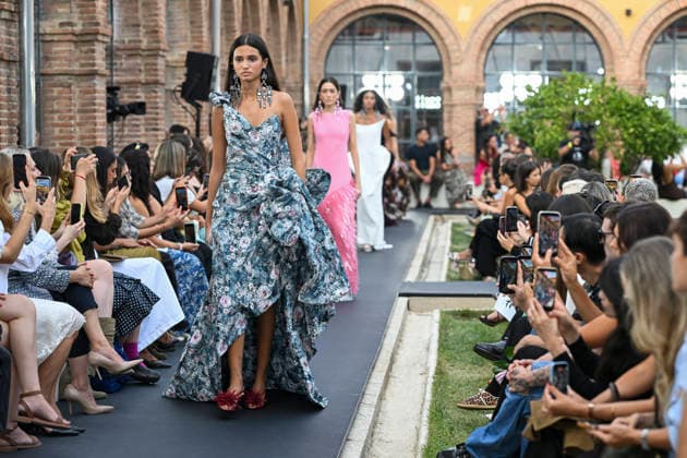 September 17, 2026, Madrid, Spain: A model parades with Isabel Sanchis design during the Mercedes Benz Fashion Week Madrid at Cibeles Palace in Madrid. Madrid Spain  - ZUMAs197 20260917_aaa_s197_269 Copyright: xAtilanoxGarciax