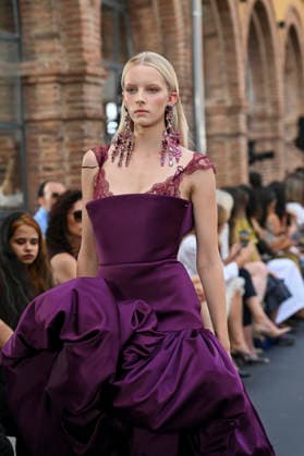 September 17, 2026, Madrid, Spain: A model parades with Isabel Sanchis design during the Mercedes Benz Fashion Week Madrid at Cibeles Palace in Madrid. Madrid Spain  - ZUMAs197 20260917_aaa_s197_276 Copyright: xAtilanoxGarciax