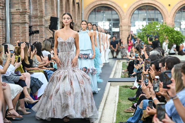 September 17, 2026, Madrid, Spain: A model parades with Isabel Sanchis design during the Mercedes Benz Fashion Week Madrid at Cibeles Palace in Madrid. Madrid Spain  - ZUMAs197 20260917_aaa_s197_288 Copyright: xAtilanoxGarciax