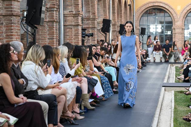 September 17, 2026, Madrid, Spain: A model parades with Isabel Sanchis design during the Mercedes Benz Fashion Week Madrid at Cibeles Palace in Madrid. Madrid Spain  - ZUMAs197 20260917_aaa_s197_305 Copyright: xAtilanoxGarciax