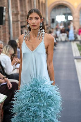 September 17, 2026, Madrid, Spain: A model parades with Isabel Sanchis design during the Mercedes Benz Fashion Week Madrid at Cibeles Palace in Madrid. Madrid Spain  - ZUMAs197 20260917_aaa_s197_315 Copyright: xAtilanoxGarciax