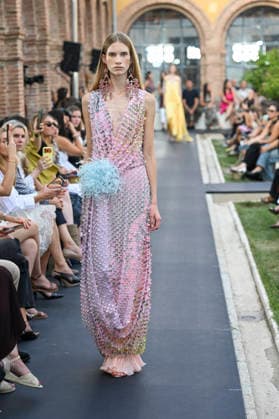 September 17, 2026, Madrid, Spain: A model parades with Isabel Sanchis design during the Mercedes Benz Fashion Week Madrid at Cibeles Palace in Madrid. Madrid Spain  - ZUMAs197 20260917_aaa_s197_318 Copyright: xAtilanoxGarciax