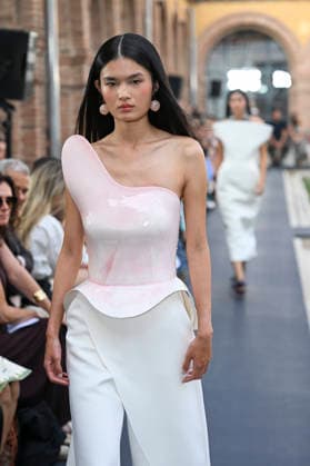 September 17, 2026, Madrid, Spain: A model parades with Isabel Sanchis design during the Mercedes Benz Fashion Week Madrid at Cibeles Palace in Madrid. Madrid Spain  - ZUMAs197 20260917_aaa_s197_327 Copyright: xAtilanoxGarciax