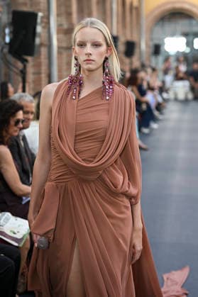 September 17, 2026, Madrid, Spain: A model parades with Isabel Sanchis design during the Mercedes Benz Fashion Week Madrid at Cibeles Palace in Madrid. Madrid Spain  - ZUMAs197 20260917_aaa_s197_340 Copyright: xAtilanoxGarciax