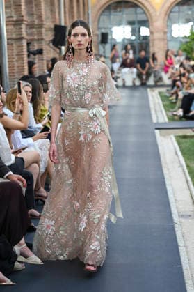 September 17, 2026, Madrid, Spain: A model parades with Isabel Sanchis design during the Mercedes Benz Fashion Week Madrid at Cibeles Palace in Madrid. Madrid Spain  - ZUMAs197 20260917_aaa_s197_374 Copyright: xAtilanoxGarciax