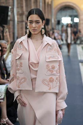 September 17, 2026, Madrid, Spain: A model parades with Isabel Sanchis design during the Mercedes Benz Fashion Week Madrid at Cibeles Palace in Madrid. Madrid Spain  - ZUMAs197 20260917_aaa_s197_371 Copyright: xAtilanoxGarciax