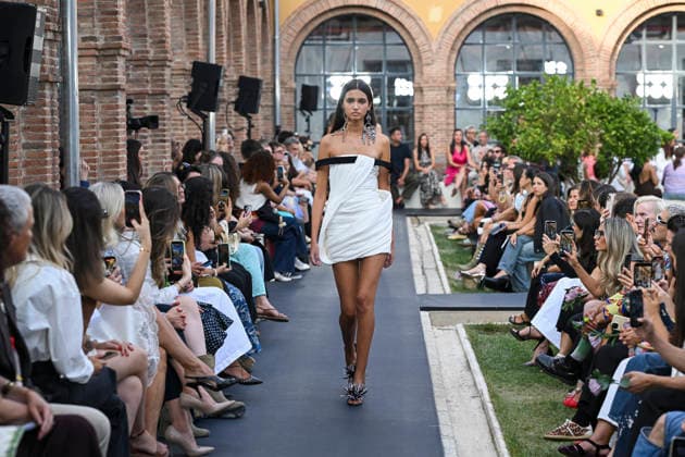 September 17, 2026, Madrid, Spain: A model parades with Isabel Sanchis design during the Mercedes Benz Fashion Week Madrid at Cibeles Palace in Madrid. Madrid Spain  - ZUMAs197 20260917_aaa_s197_373 Copyright: xAtilanoxGarciax