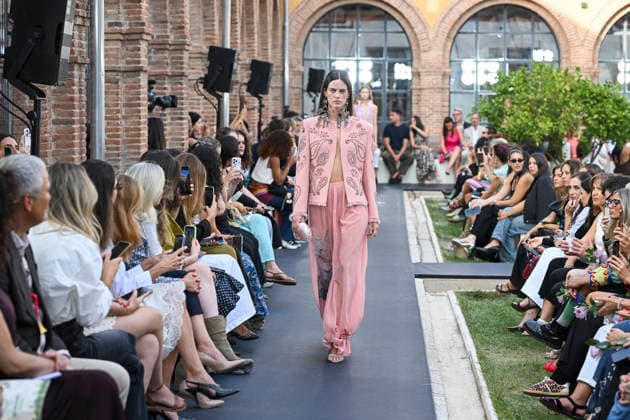 September 17, 2026, Madrid, Spain: A model parades with Isabel Sanchis design during the Mercedes Benz Fashion Week Madrid at Cibeles Palace in Madrid. Madrid Spain  - ZUMAs197 20260917_aaa_s197_375 Copyright: xAtilanoxGarciax