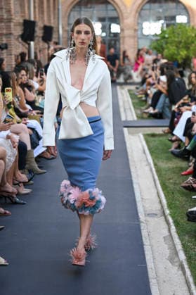 September 17, 2026, Madrid, Spain: A model parades with Isabel Sanchis design during the Mercedes Benz Fashion Week Madrid at Cibeles Palace in Madrid. Madrid Spain  - ZUMAs197 20260917_aaa_s197_382 Copyright: xAtilanoxGarciax