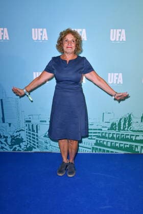 RECORD DATE NOT STATED UFA Back in Berlin Empfang- Berlin Adriana Altaras beim Blue Carpet anlässlich des UFA Back in Berlin Empfang im BE.YOND OFFICE in Berlin am 17.09.2026 Copyright: xEventpressxBerndtx