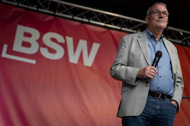 Wahlkampfabschluss, Alexanderplatz, BSW Berlin, Wahlkampfabschluss, Alexanderplatz, BSW, Bündnis Sahra Wagenknecht, Kundgebung, Michael Lüders Berlin Berlin GER
