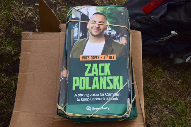 September 19, 2026, London, England, United Kingdom: Leaflets for Green Party leader Zack Polanski in Brunswick Square Gardens on the Big Saturday Out day of campaigning. Zack Polanski is the party s candidate for the Holborn and St Pancras by-election taking place in October. London United Kingdom  - ZUMAv130 20260919_zip_v130_016 Copyright: xVukxValcicx