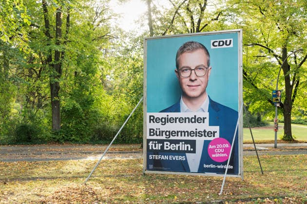 Berlin,19.09.2026, Wahlplakat der Berliner CDU mit Stefan Evers zur bevorstehenden Wahl zum Abgeordnetenhaus am 20.09.2026