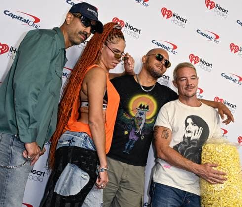 iHeartRadio Music Festival, night 2 Arrivals for the iHeartRadio Music Festival, night 2 at T-Mobile arena. 19 Sep 2026 Pictured: (L-R) Ape Drums, America Foster, Walshy Fire and Diplo of Major Lazer.  Copyright: xThexMegaxAgencyxMBS MEGAx