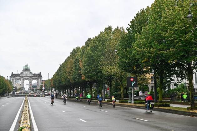 Cyclists pictured during a car free Sunday, in Brussels, Sunday 20 September 2026. Across the country, Brussels and cities in Flanders and the Walloon region hold Car Free Sunday during the Mobility Week (Week van de mobiliteit - Semaine de la Mobilite) and organise activities to focus on other modes of transport.  EMILExWINDAL 187113008