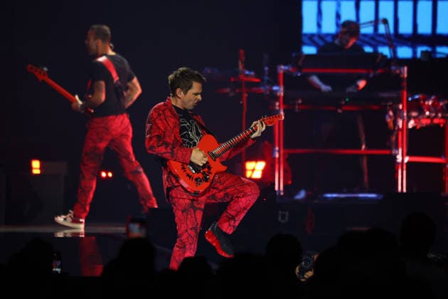 British rock group Muse performs on stage during the iHeartRadio Music Festival Concerts at T-Mobile Arena in Las Vegas, Nevada on Saturday, September 19, 2026.  LAV20260919023 JAMESxATOA