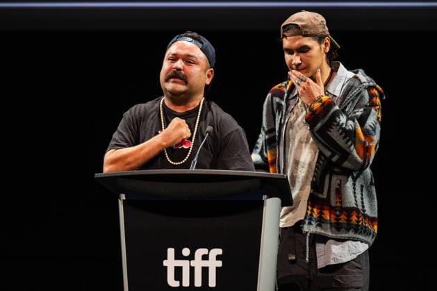 September 20, 2026, Toronto, On, Canada: Cody Lightning, left, and Isaiah Kakepetum receive the Best Canadian Discovery Award for Smudge the Blades during the TIFF Awards at the Toronto International Film Festival in Toronto, on Sunday, Sept. 20, 2026. Toronto Canada  - ZUMAc35_ 20260920_zaf_c35_051 Copyright: xLauraxProctorx