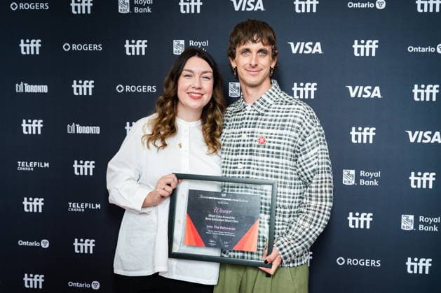 September 20, 2026, Toronto, On, Canada: Chuckie McEwan, left, and Archie Sinclair hold their award for Best Animated Short Film for Into the Betaverse after the TIFF Awards at the Toronto International Film Festival in Toronto, on Sunday, Sept. 20, 2026. Toronto Canada  - ZUMAc35_ 20260920_zaf_c35_063 Copyright: xLauraxProctorx