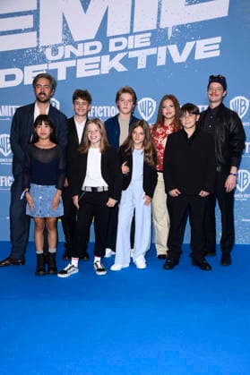 David Dietl, Ai Vy Bui, Nicholas Jonah Peter, Bela Louis Plass, Camille Moltzen, Lara Toni Lüdders, Zahide Kayaci, Kilian Kasa und Merlin Sandmeyer bei der Premiere des Kinofilms Emil und die Detektive im Kino in der KulturBrauerei. Berlin, 20.09.2026