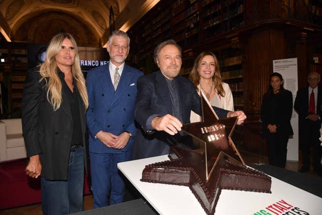IPA88844467 - Rome, Ministry of Culture: Celebration for Franco Nero’s Stella Award. Pictured: Tiziana Rocca, Alessandro Giuli, Franco Nero, Lucia Borgonzoni  Copyright: xVincenzoxLandix xVincenzoxLandix IPA88844467