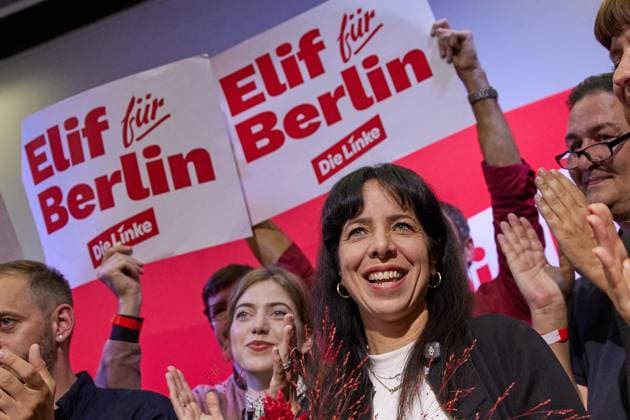 Landesparteitag der Partei Die Linke ** NUR FÜR REDAKTIONELLE ZWECKE ** EDITORIAL USE ONLY **<p>Elif Eralp (Die Linke), Spitzenkandidatin zur Abgeordnetenhauswahl, lässt sich beim Landesparteitag ihrer Partei feiern. Deutschland Berlin Berlin Copyright: JörgxCarstensen